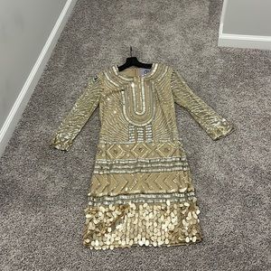 JS Collection size 8 gold sparkle cocktail dress